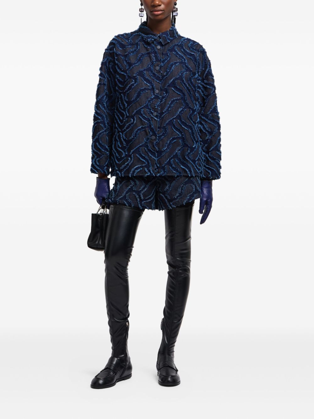 Emporio Armani Fringed embossed jacquard denim shorts Emporio Armani