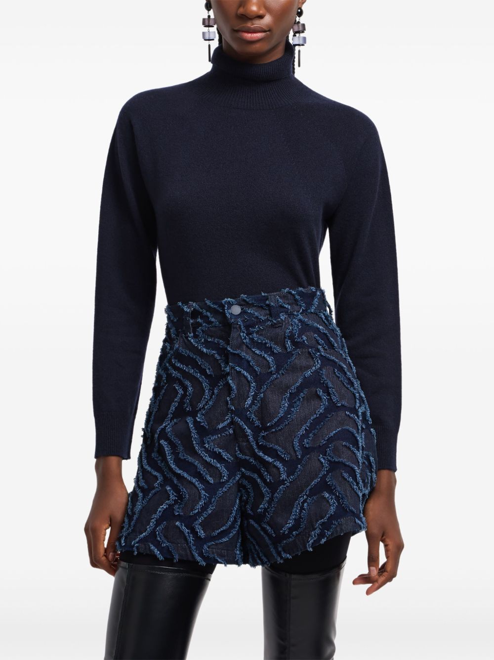 Emporio Armani Fringed embossed jacquard denim shorts Emporio Armani