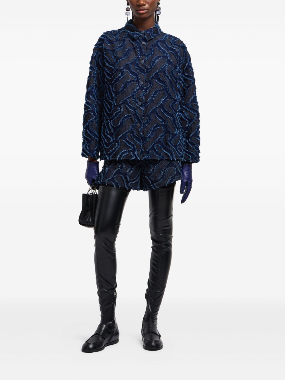 Emporio Armani Fringed embossed-motif jacquard denim shirt jacket Emporio Armani