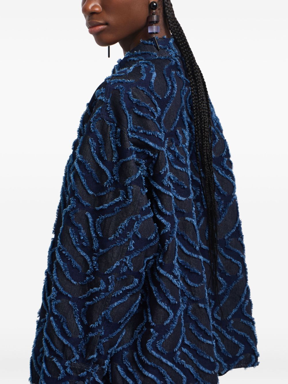 Emporio Armani Fringed embossed-motif jacquard denim shirt jacket Emporio Armani