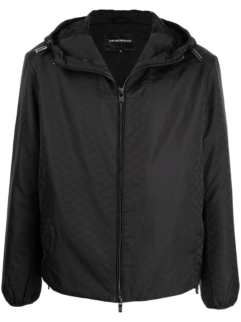 Emporio Armani Hooded jacket with zip in nylon jacquard eagle all over Emporio Armani