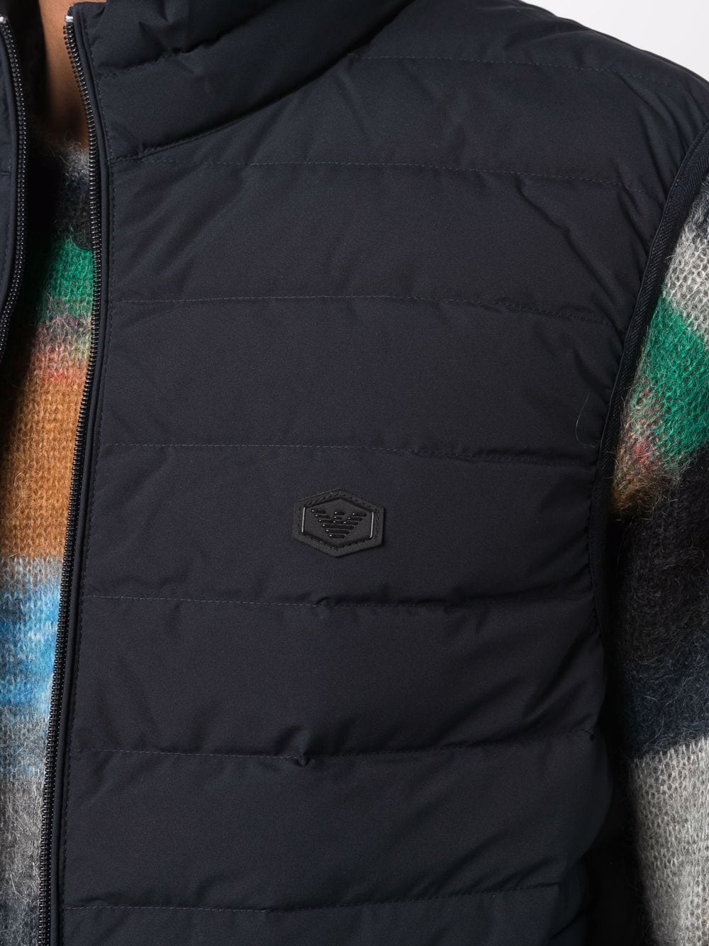 Emporio Armani Full-zip, sleeveless quilted nylon down jacket with eagle logo patch Emporio Armani