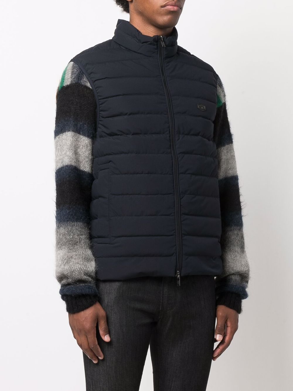 Emporio Armani Full-zip, sleeveless quilted nylon down jacket with eagle logo patch Emporio Armani