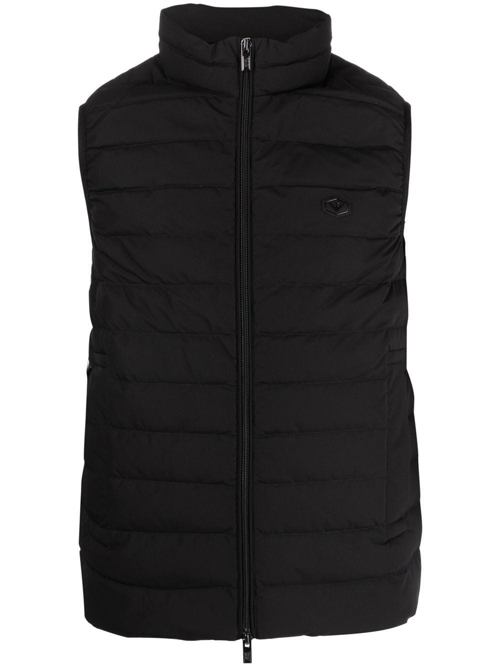 Emporio Armani Full-zip, sleeveless quilted nylon down jacket with eagle logo patch
