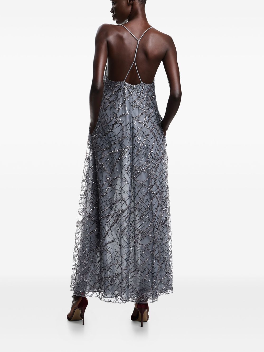 Emporio Armani Long tulle dress with all-over micro sequin and jet embroidery Emporio Armani