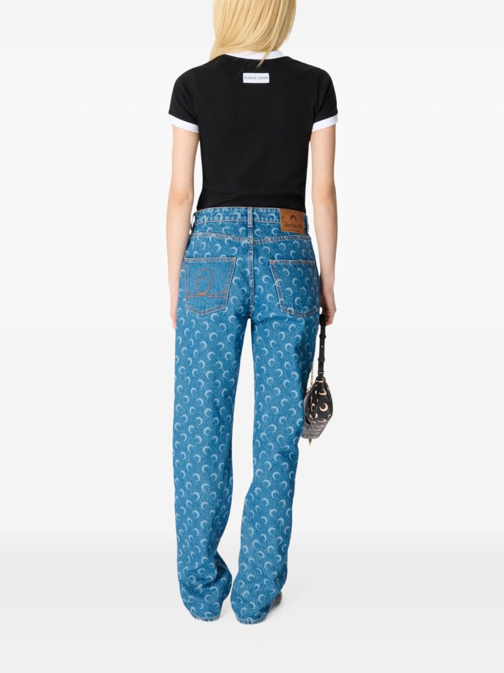 Marine Serre Moon Laser Blue Wash Denim Straight Jeans Marine Serre