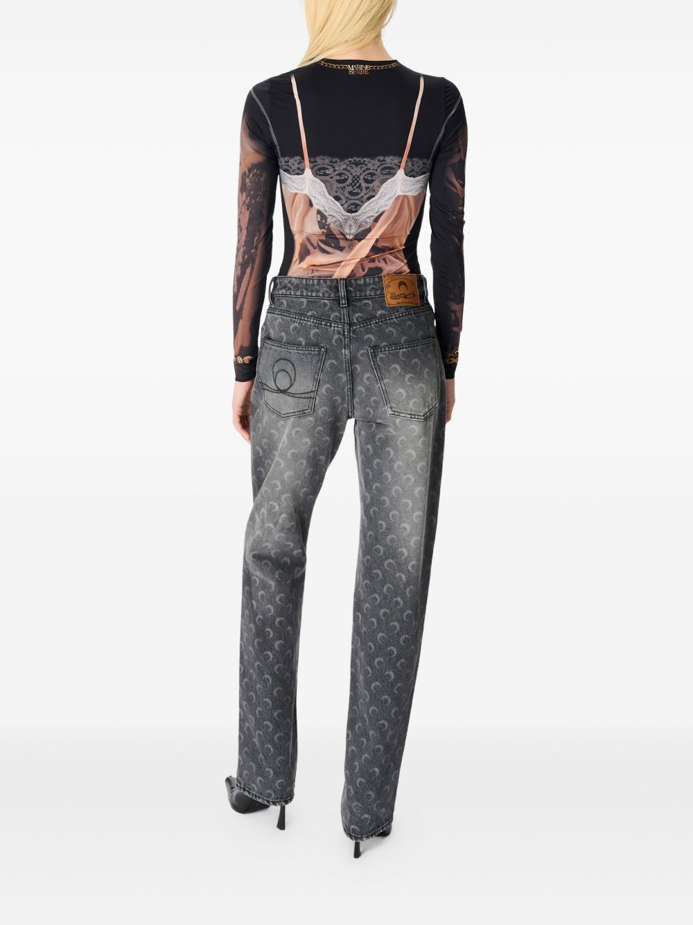 Marine Serre Moon Laser Grey Wash Denim Straight Jeans Marine Serre