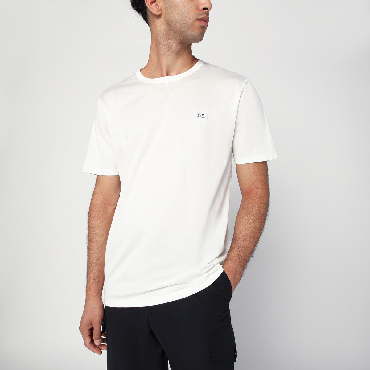 C.P. Company White cotton T-shirt with logo patch C.P. Company