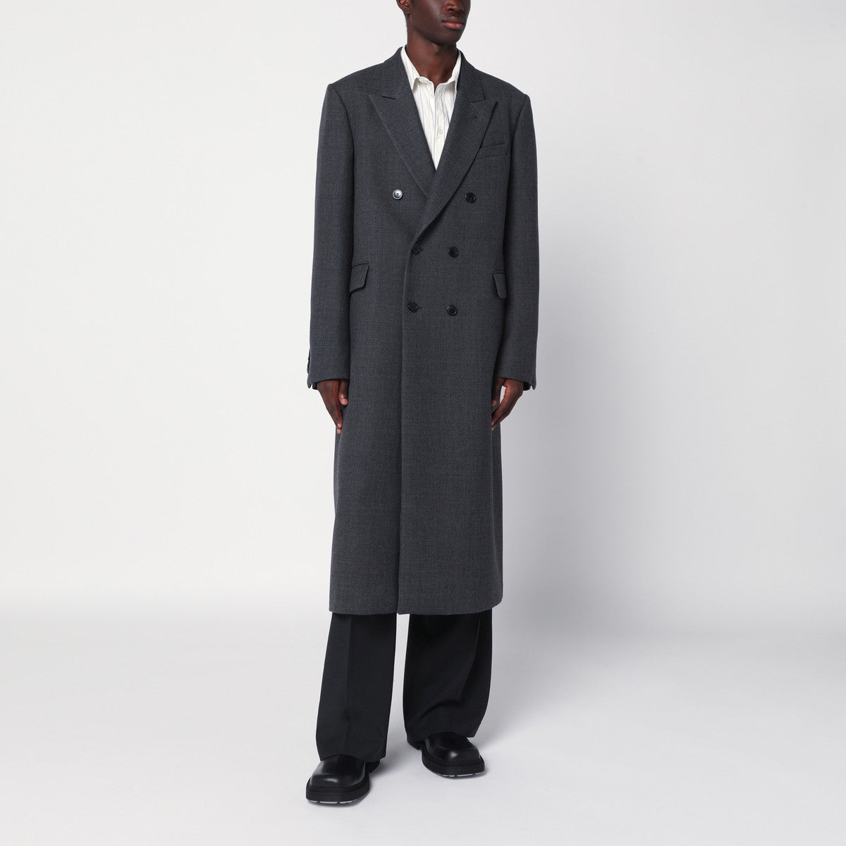 Dries Van Noten Grey double-breasted wool coat Dries Van Noten