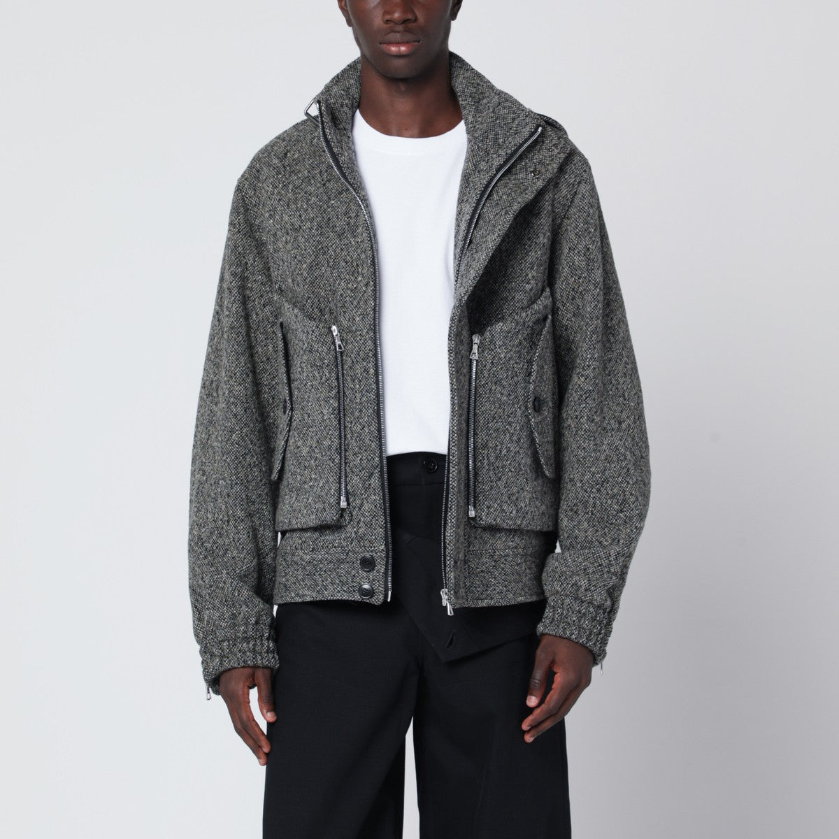 Dries Van Noten Grey patterned zip-up wool jacket Dries Van Noten