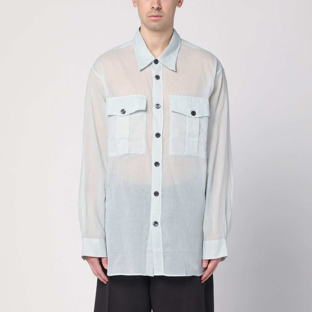 Dries Van Noten Light blue ice cotton shirt with pockets Dries Van Noten