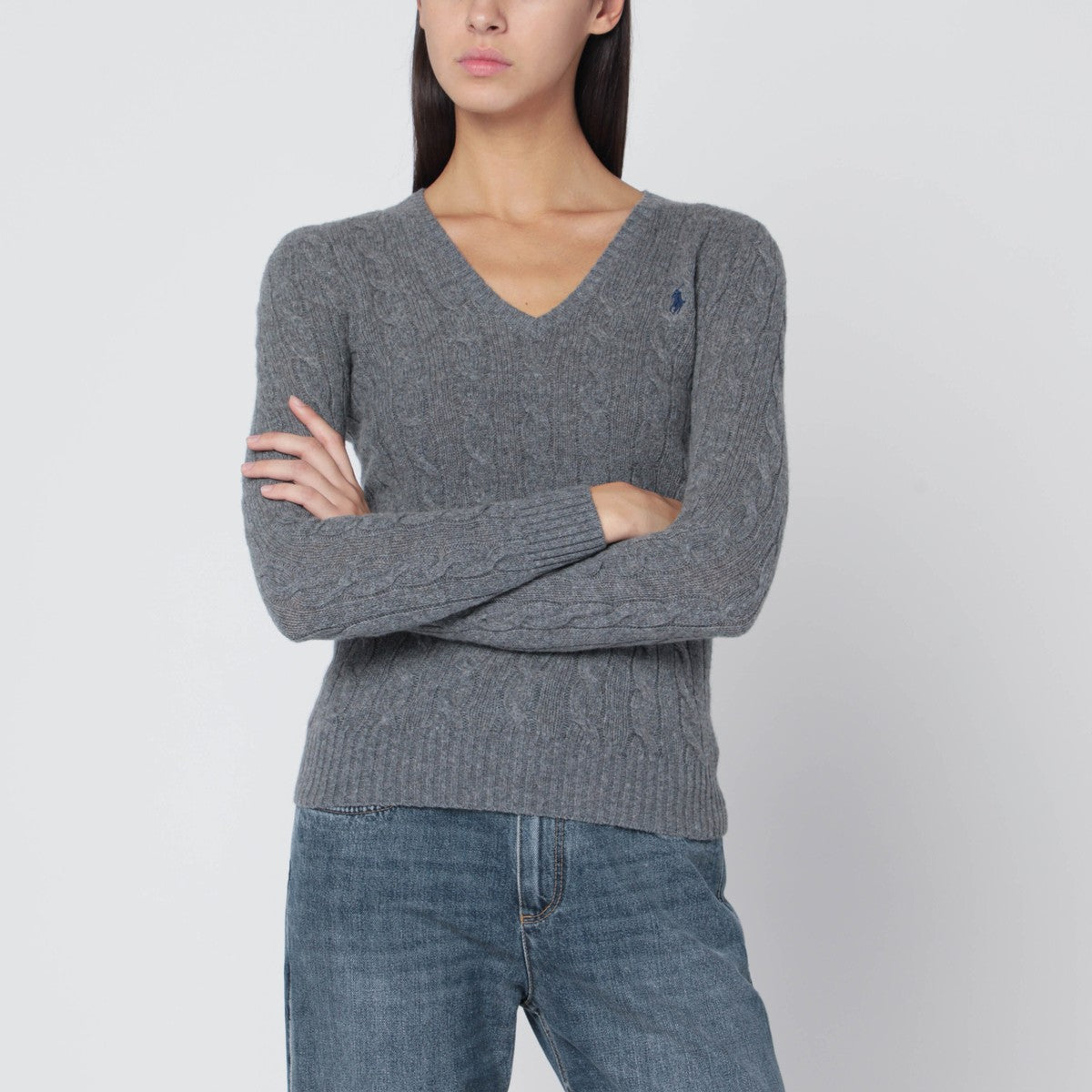 Polo Ralph Lauren Grey cable-knit sweater in wool and cashmere Polo Ralph Lauren