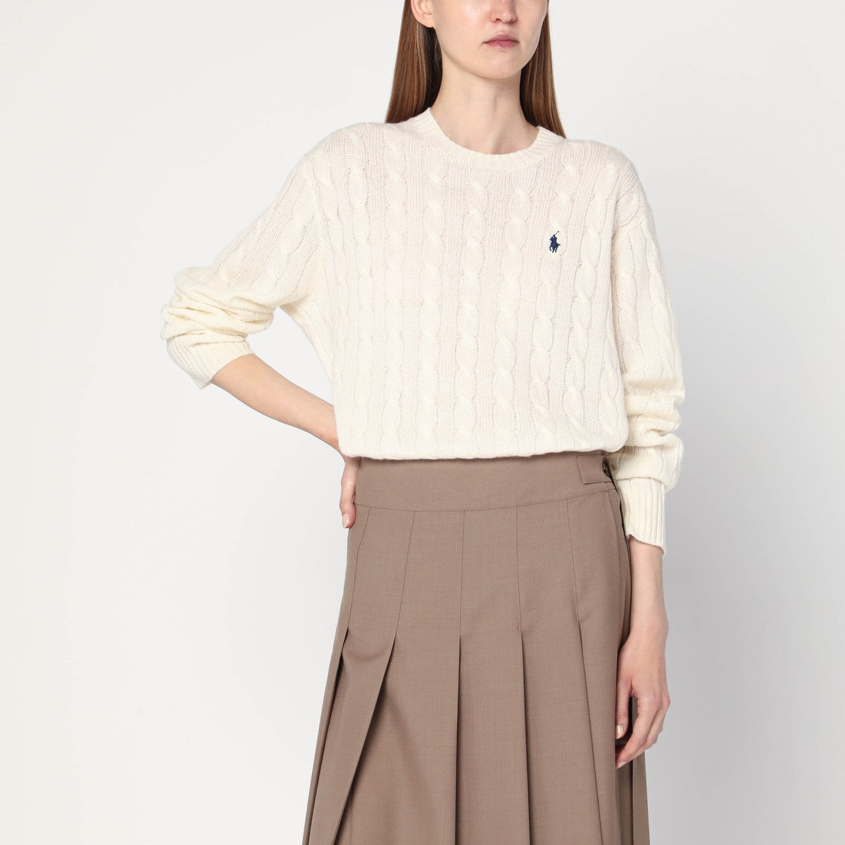 Polo Ralph Lauren Cream-colored cable-knit sweater in wool and cashmere Polo Ralph Lauren