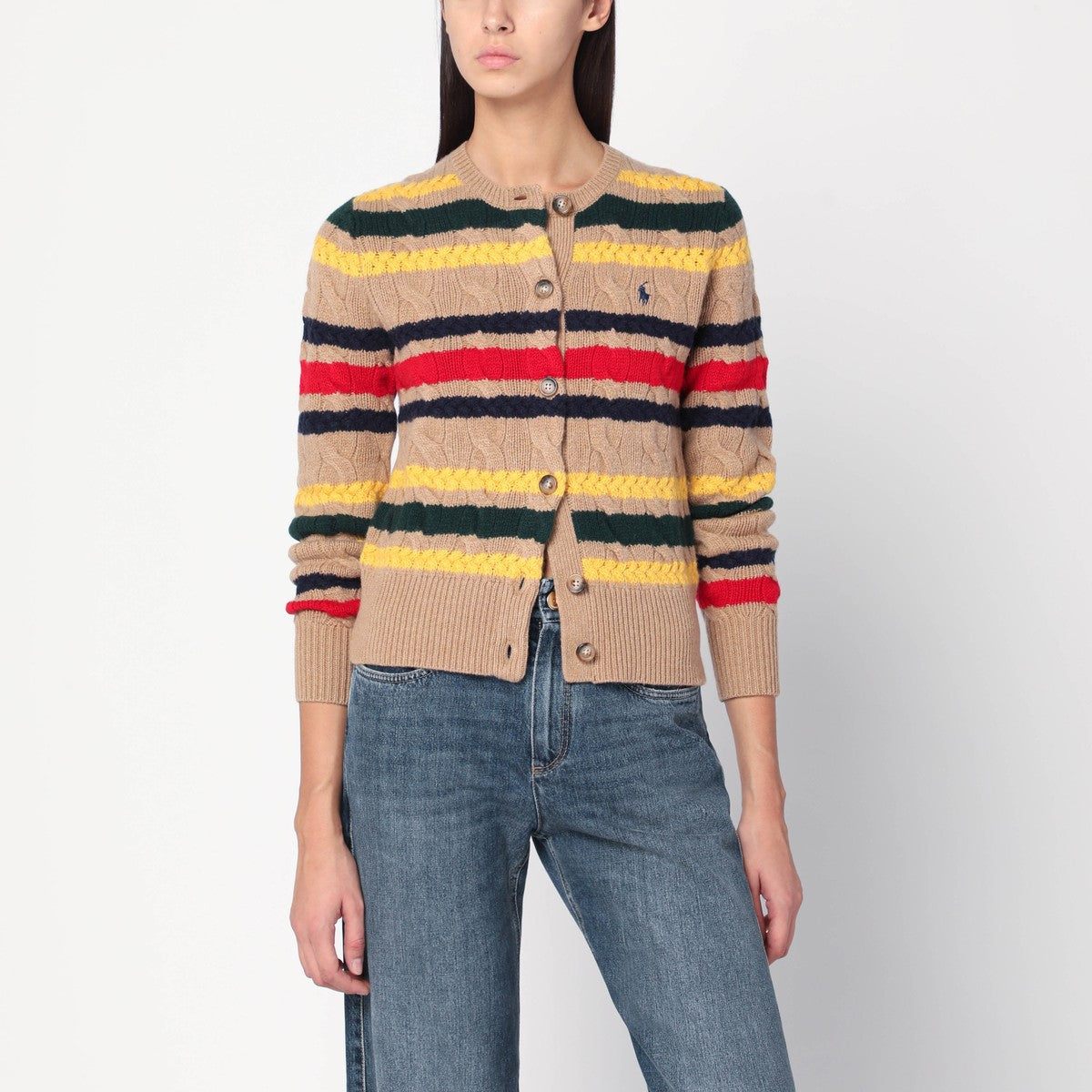 Polo Ralph Lauren Beige cable-knit striped cardigan Polo Ralph Lauren