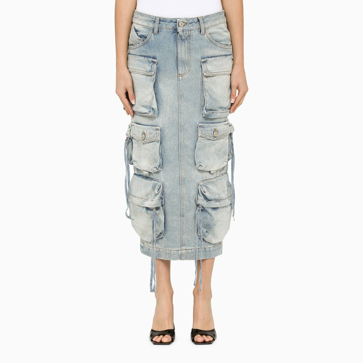 The Attico Blue denim cargo midi skirt The Attico