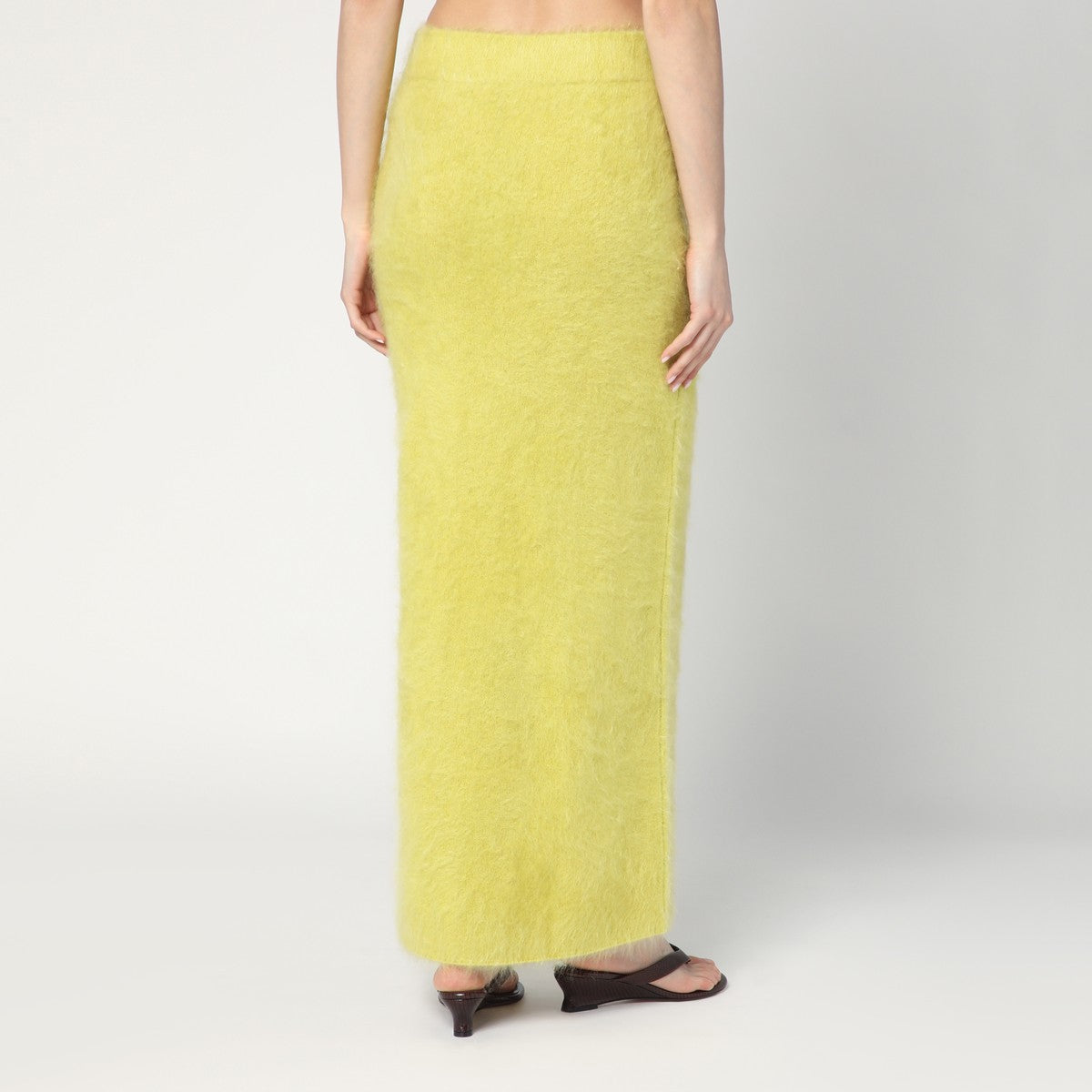 Soft Goat Long Lime-coloured brushed cashmere skirt Soft Goat