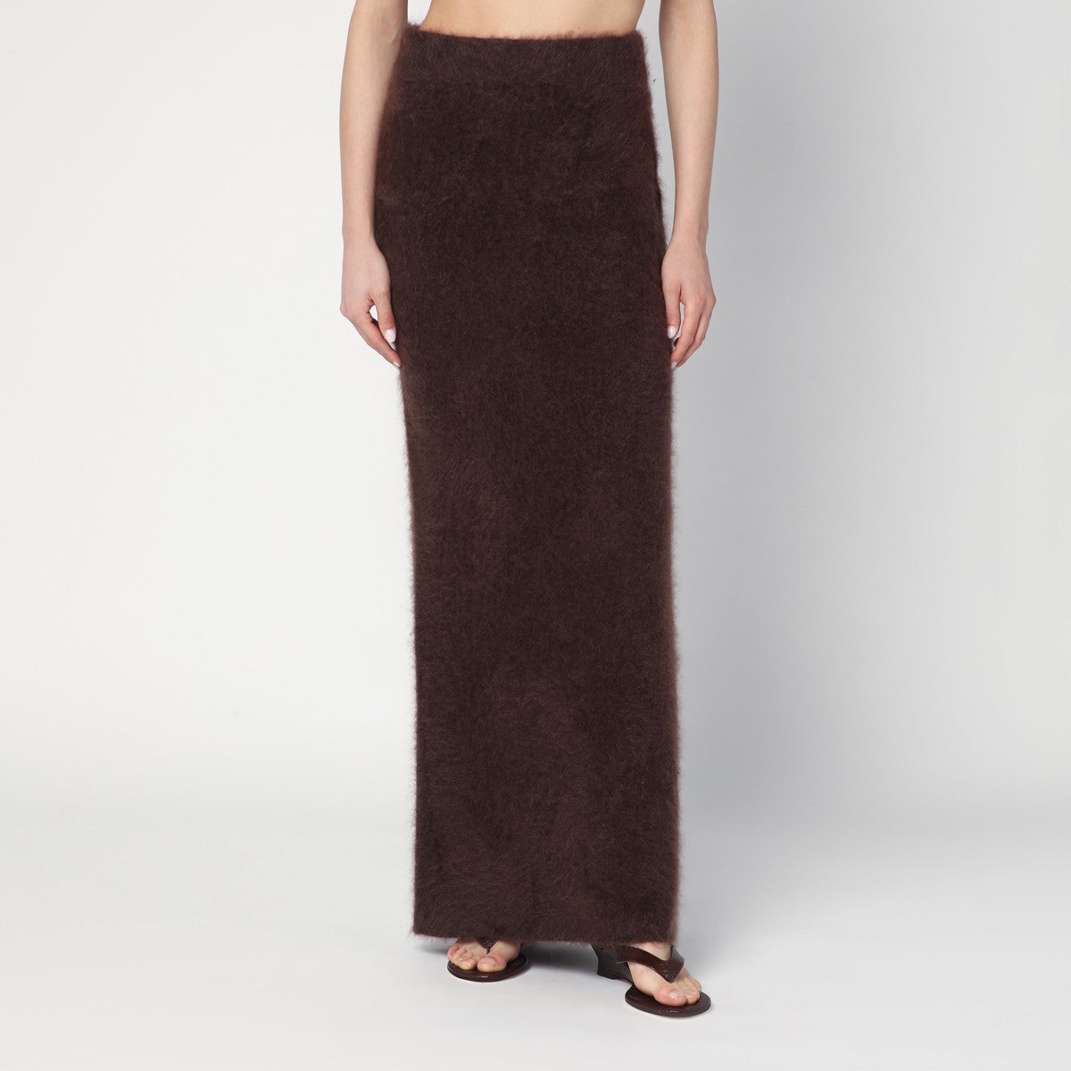 Soft Goat Long Mocha-coloured brushed cashmere skirt Soft Goat