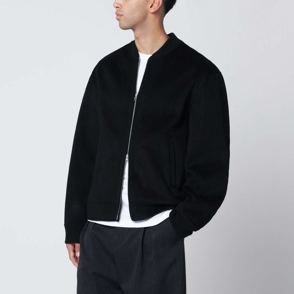 Soft Goat Black wool and cashmere zip cardigan