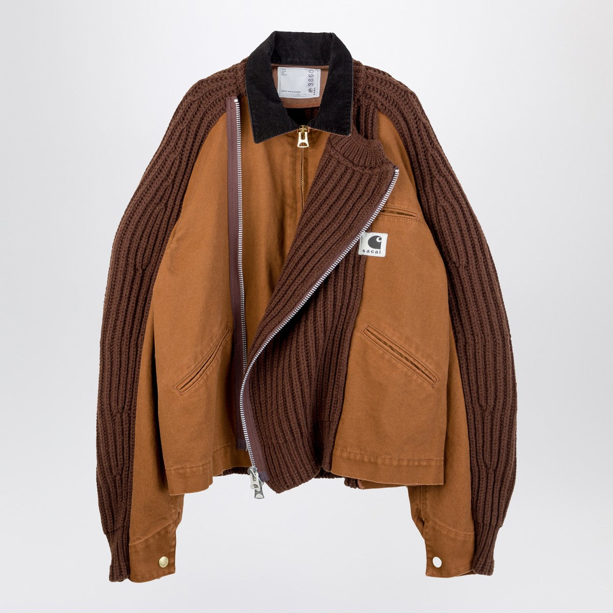Sacai x Carhartt WIP Beige bi-material zip jacket Sacai x Carhartt WIP