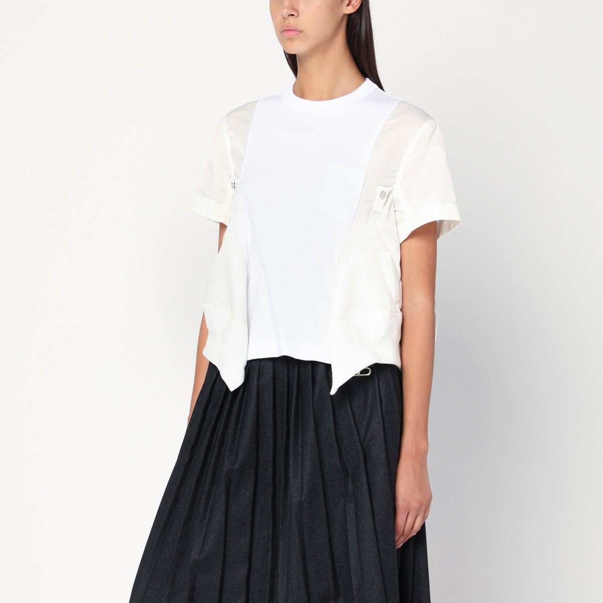 Sacai White cotton and nylon T-shirt Sacai
