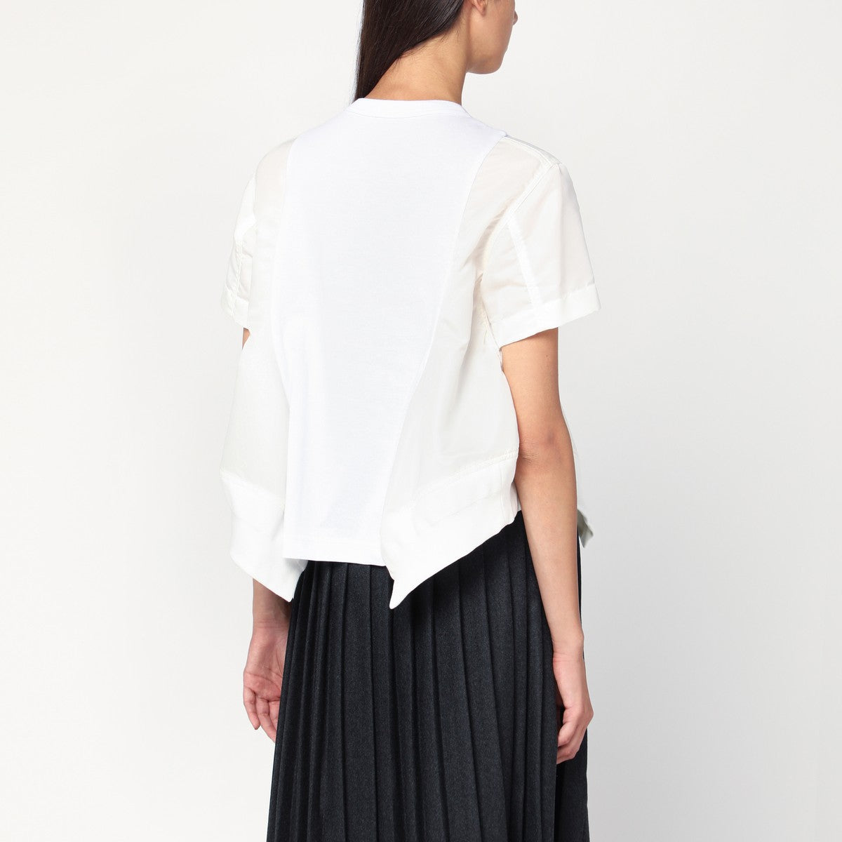 Sacai White cotton and nylon T-shirt Sacai