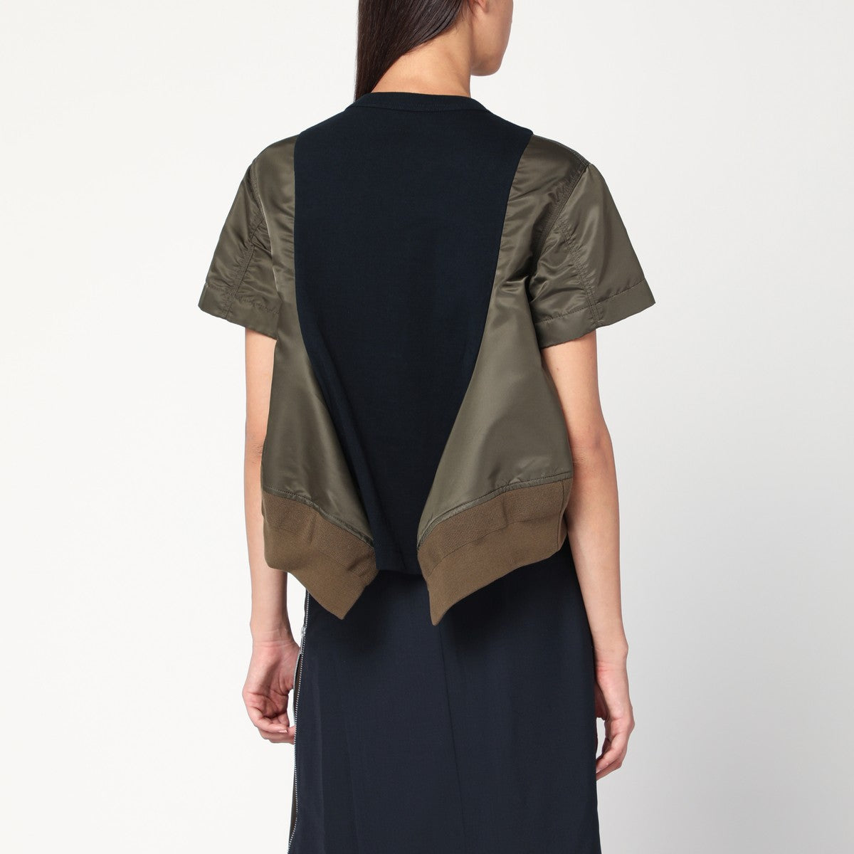 Sacai Navy/kaki cotton and nylon T-shirt Sacai