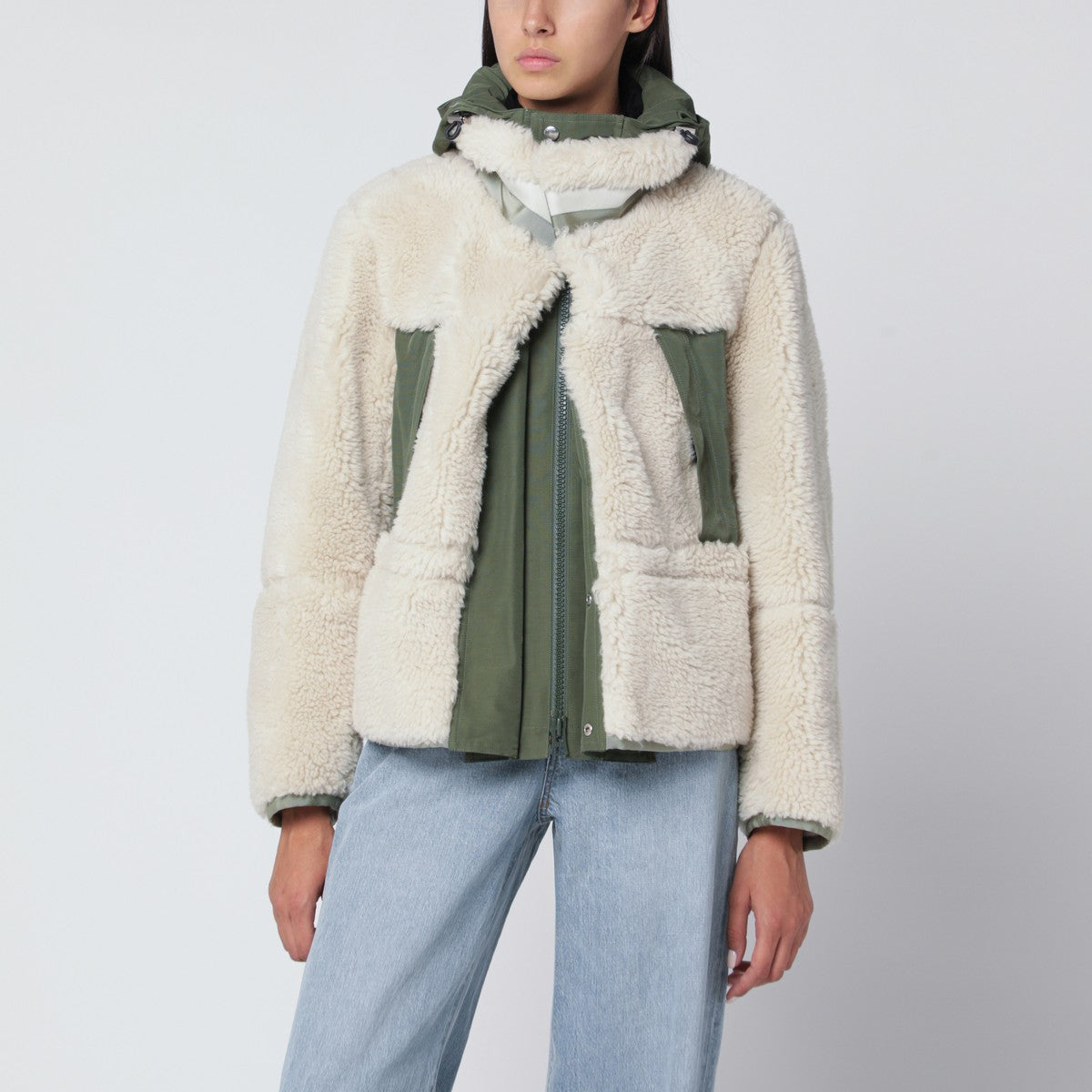 Sacai Ecru/khaki green two-tone jacket Sacai