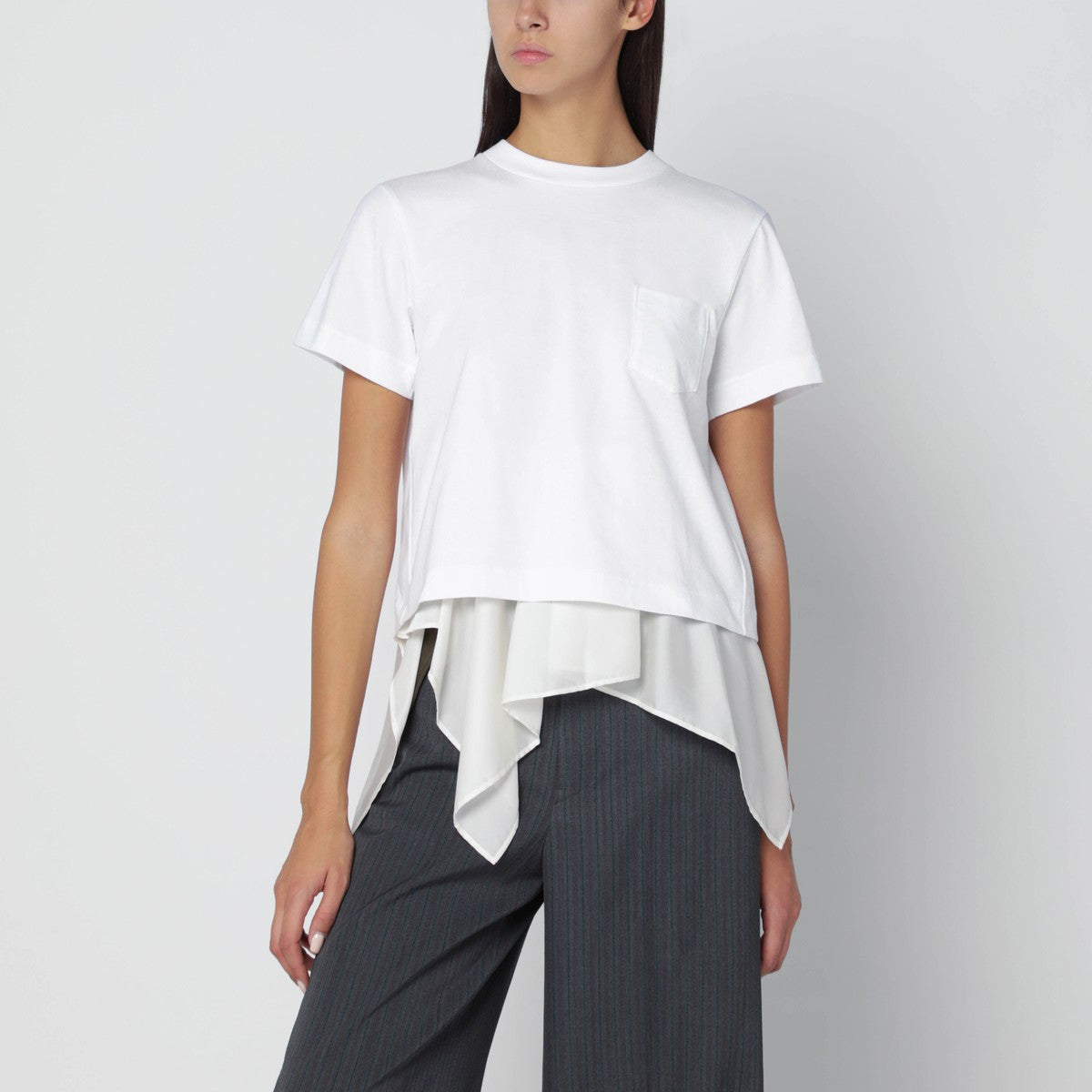 Sacai White T-shirt with écru insert Sacai
