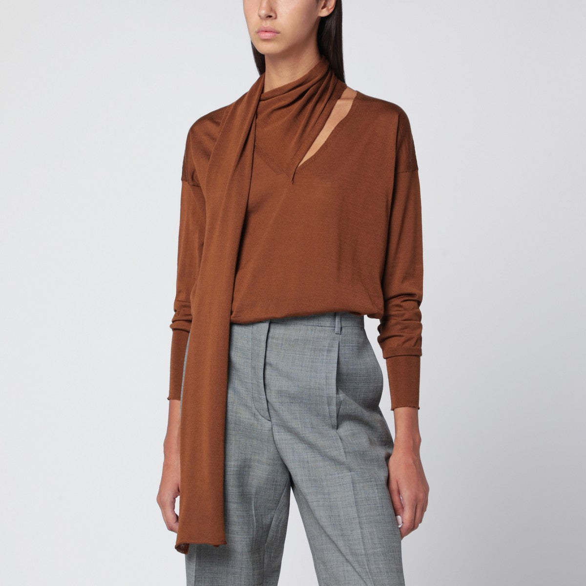 Roberto Collina Hazelnut-coloured sweater with scarf Roberto Collina