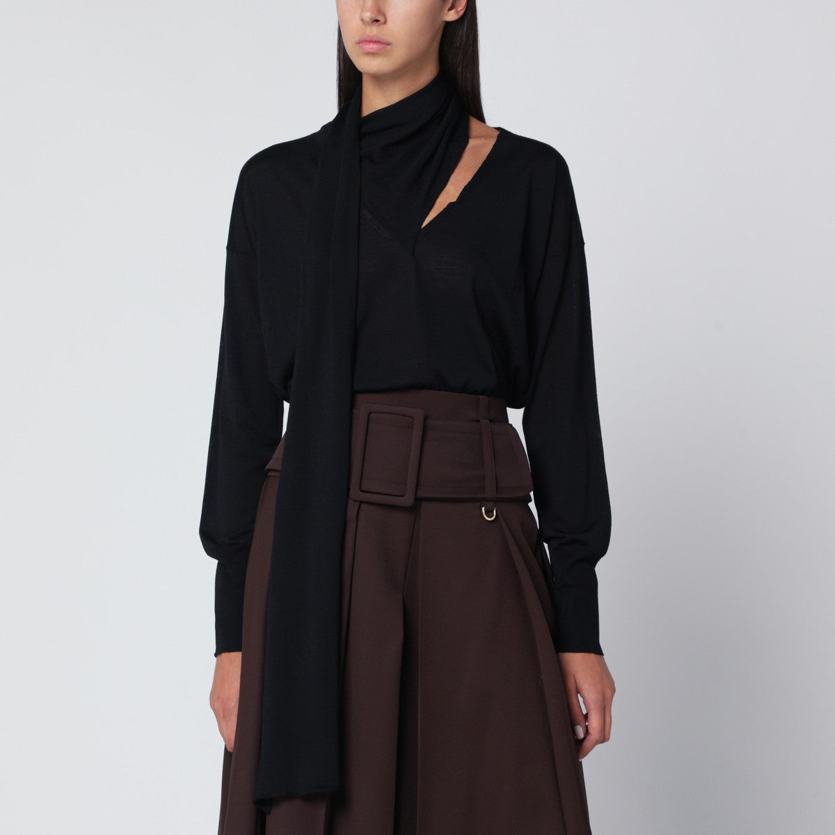Roberto Collina Black sweater with scarf Roberto Collina