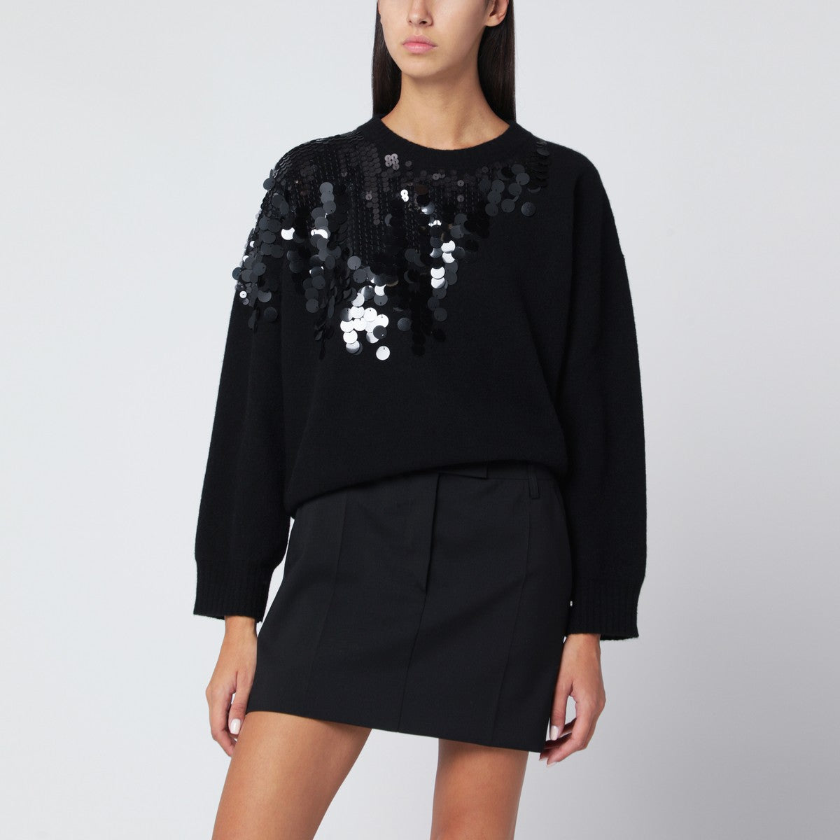 Roberto Collina Black sweater with sequin embroidery Roberto Collina