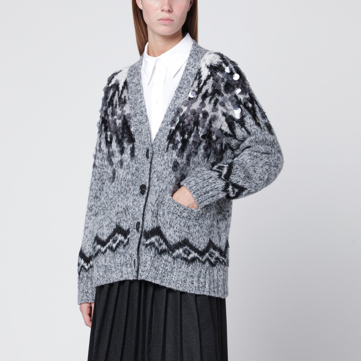 Roberto Collina Grey wool-blend cardigan with sequins Roberto Collina