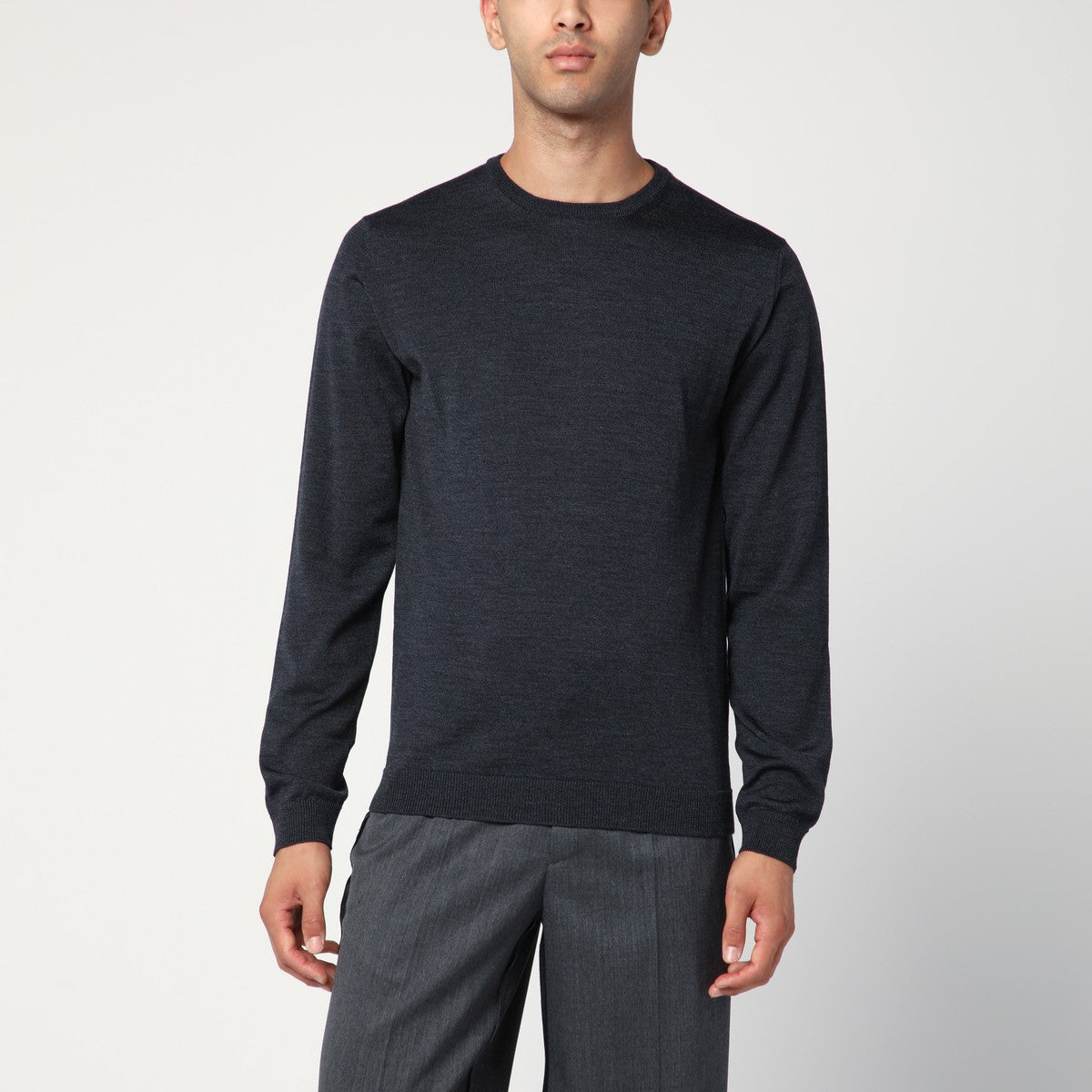 Roberto Collina Anthracite grey crew neck wool sweater Roberto Collina