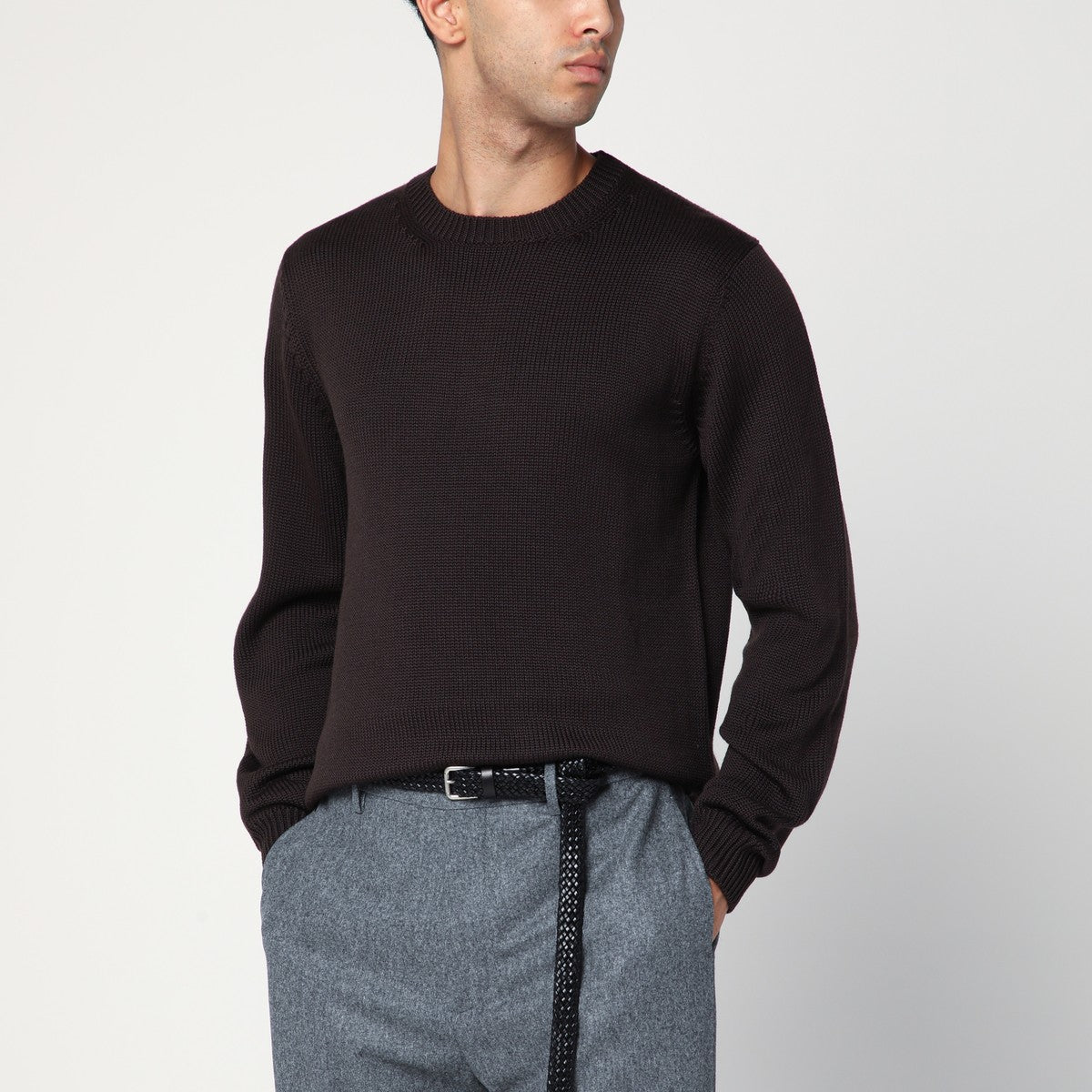 Roberto Collina Brown crew neck wool sweater Roberto Collina