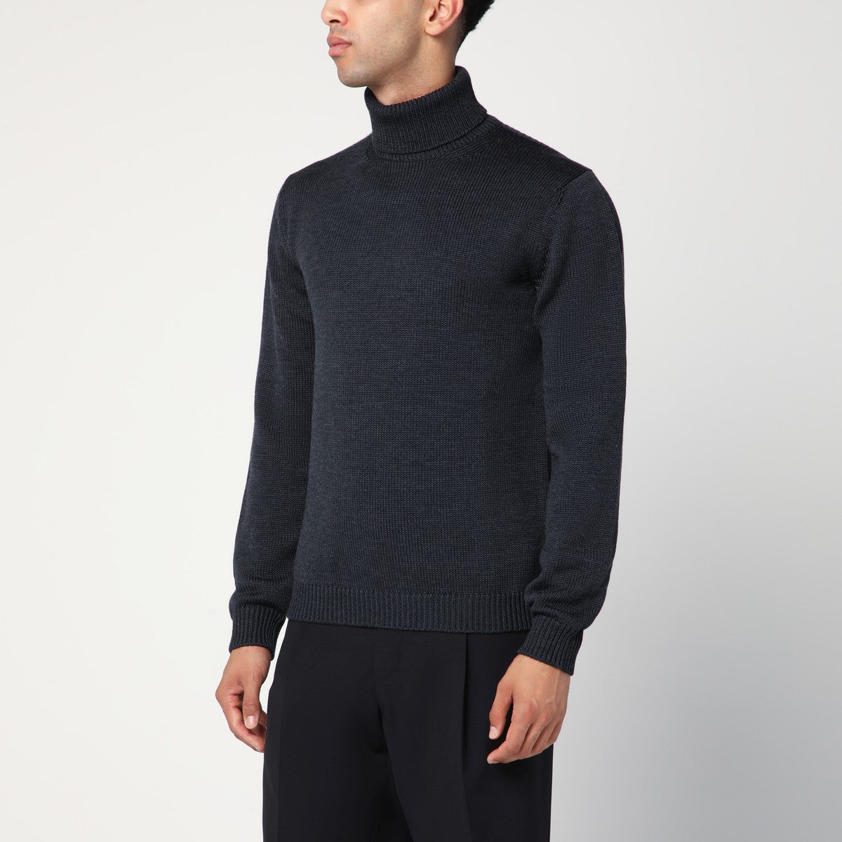 Roberto Collina Anthracite grey wool turtleneck sweater Roberto Collina