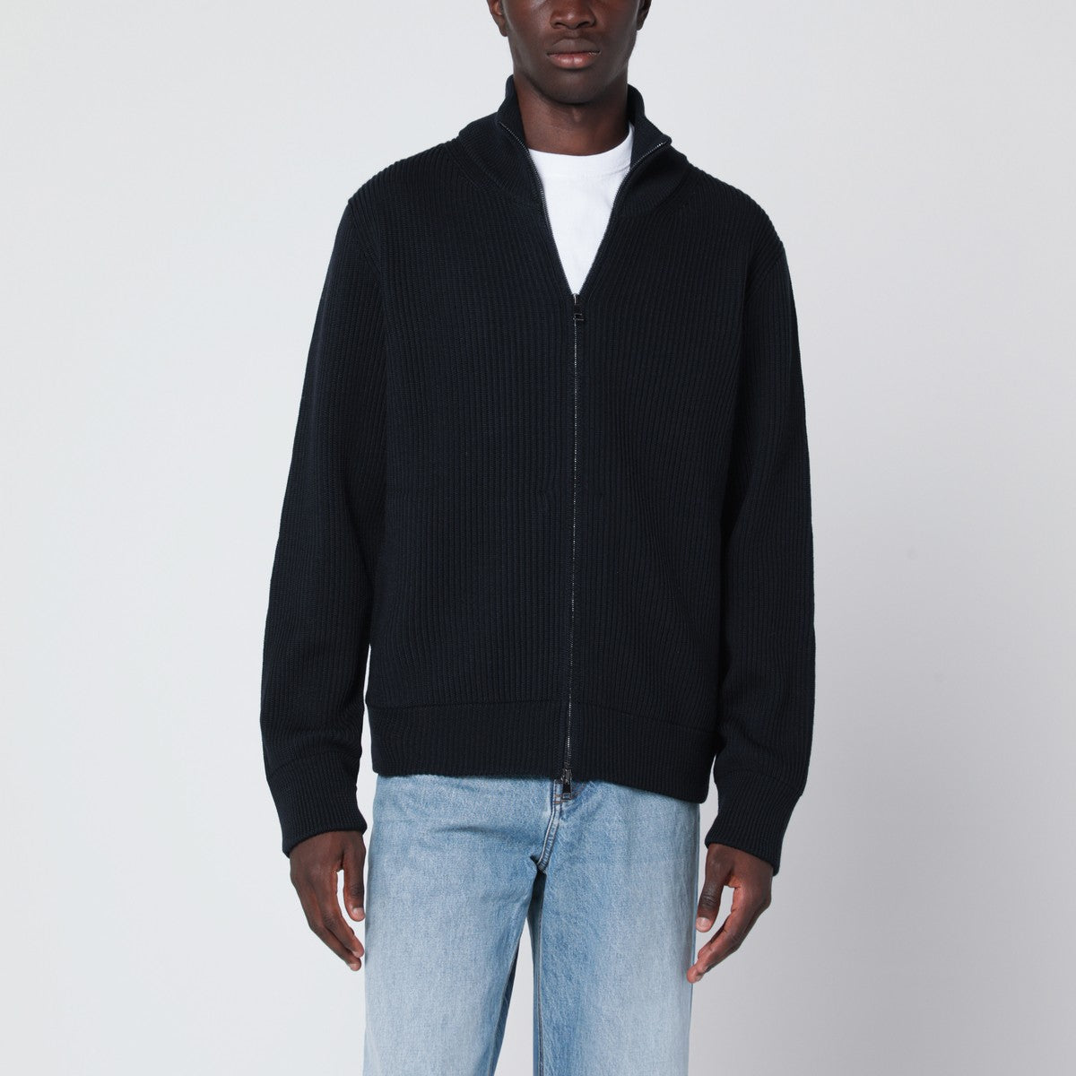 Roberto Collina Navy blue wool zip cardigan