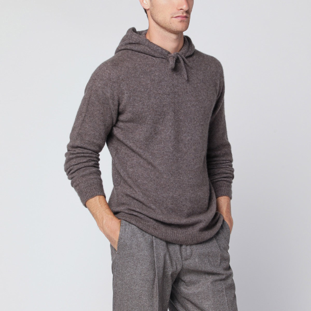 Roberto Collina Taupe hooded sweater Roberto Collina