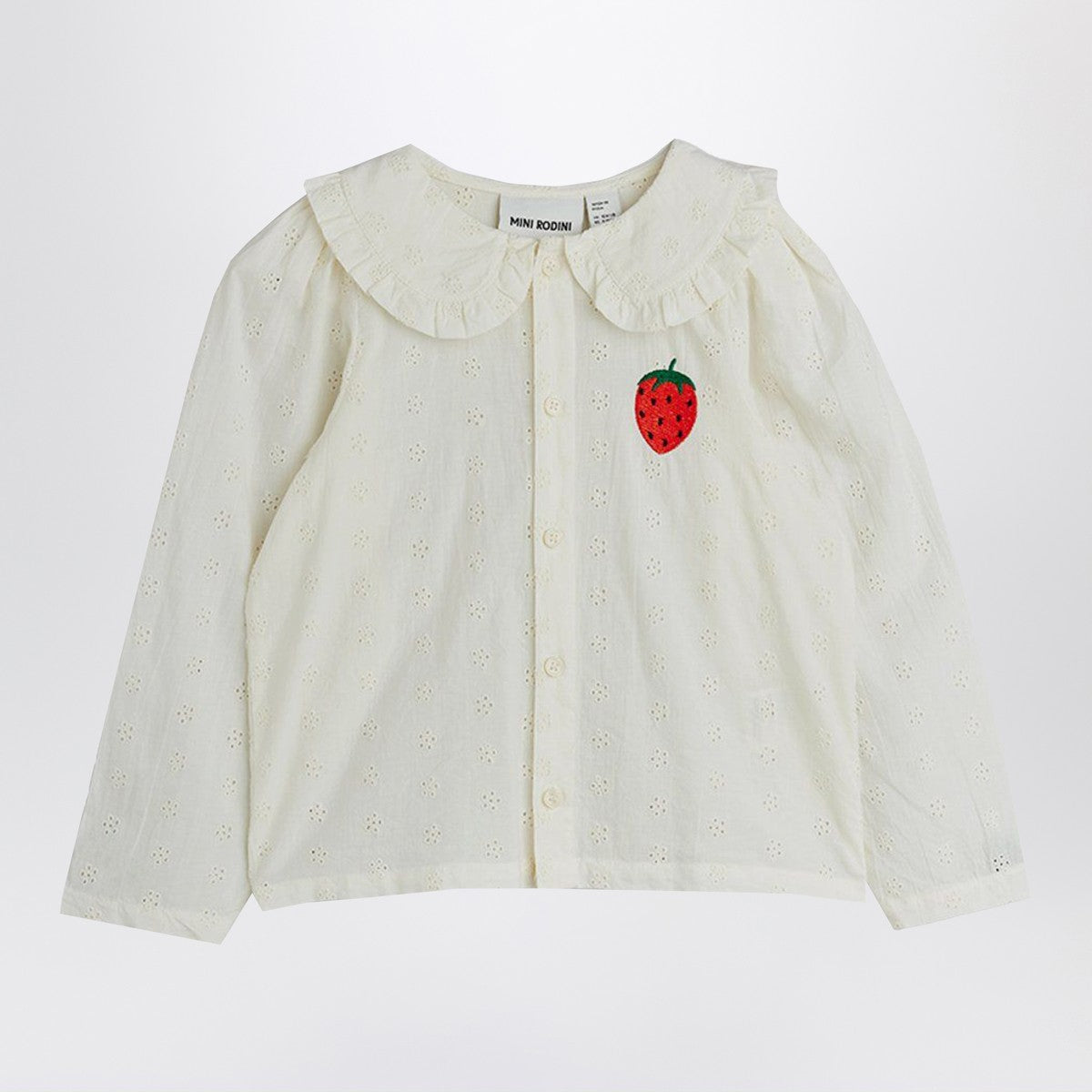Mini Rodini White Schiffli blouse with embroidered strawberry Mini Rodini