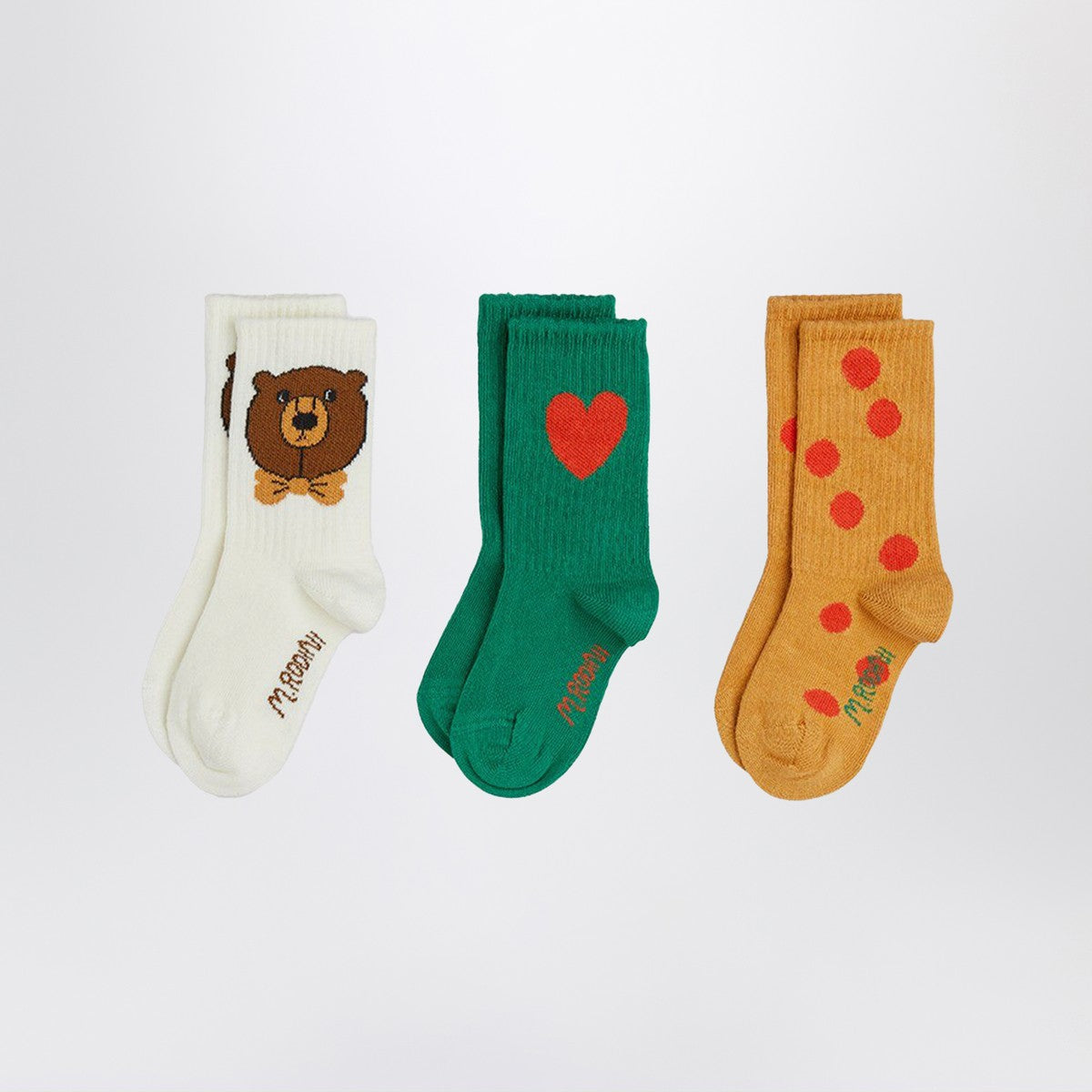 Mini Rodini Three socks with bear, heart and polka-dot patterns Mini Rodini