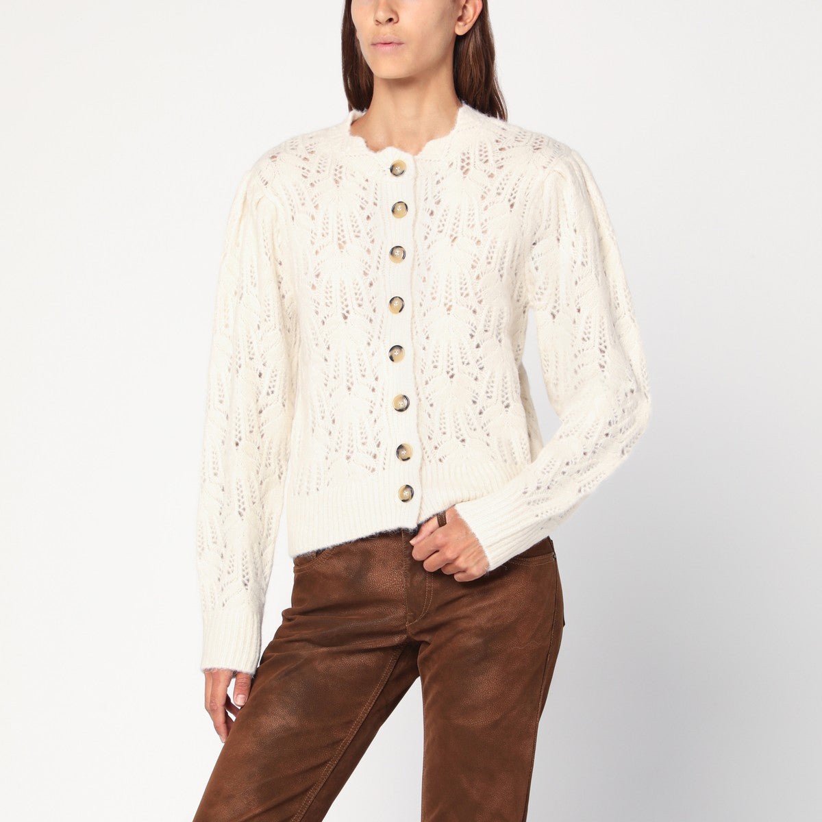 ISABEL MARANT Étoile Openwork écru alpaca-blend cardigan ISABEL MARANT Étoile