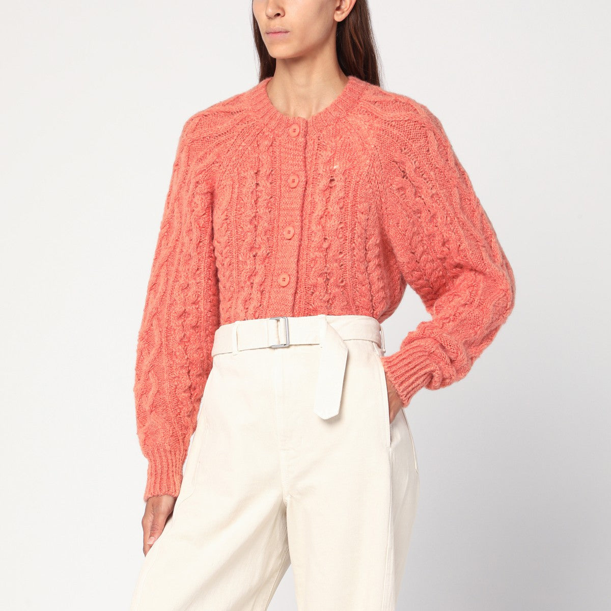 ISABEL MARANT Étoile Rust pink Yara openwork knit cardigan ISABEL MARANT Étoile