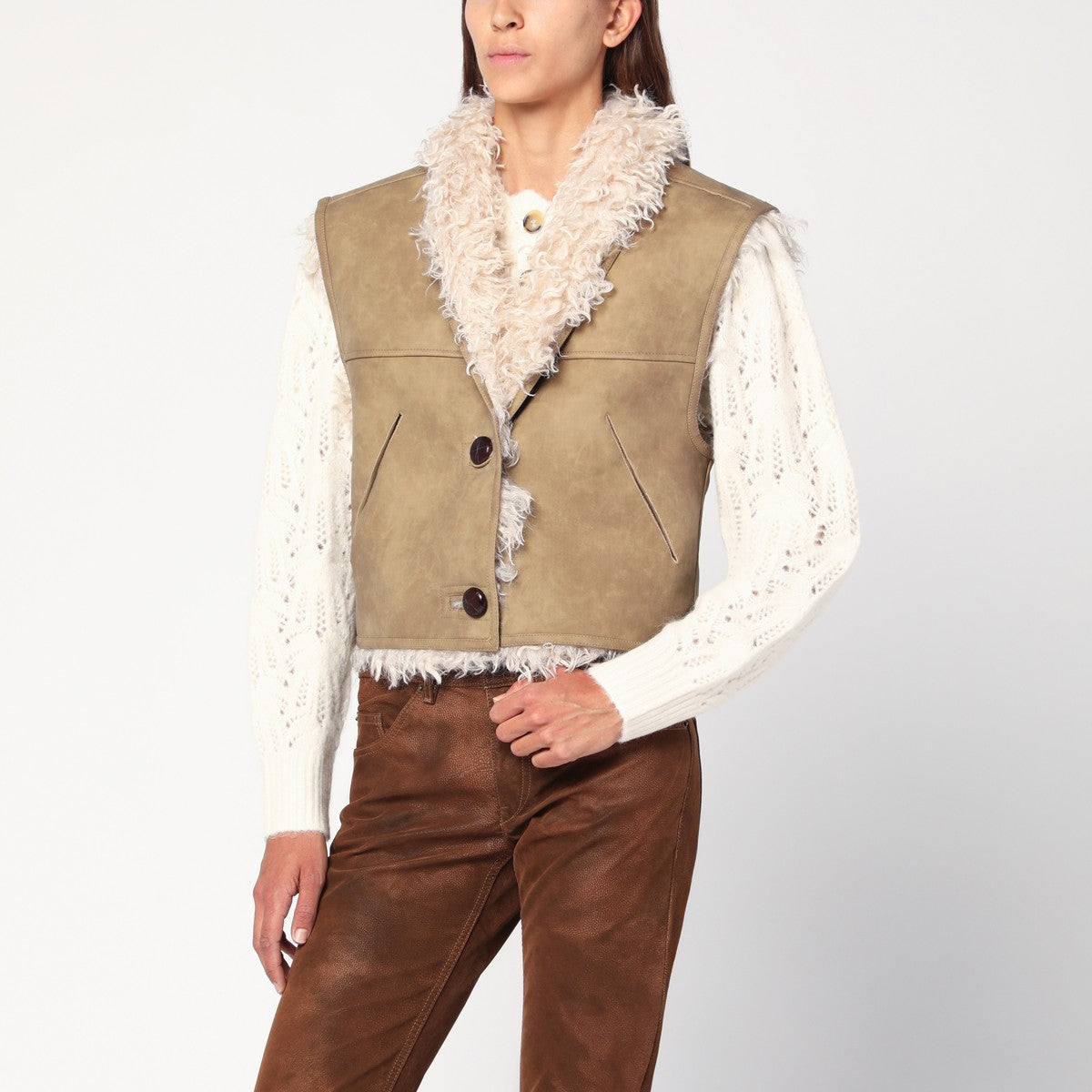 ISABEL MARANT Étoile Taupe vest with shearling-effect lining ISABEL MARANT Étoile