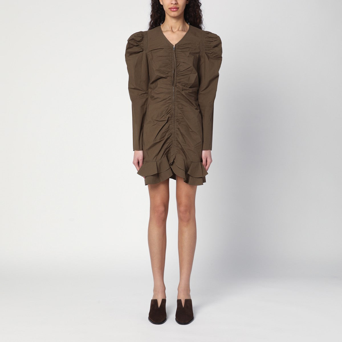 ISABEL MARANT Étoile Briali mini dress with green khaki zip