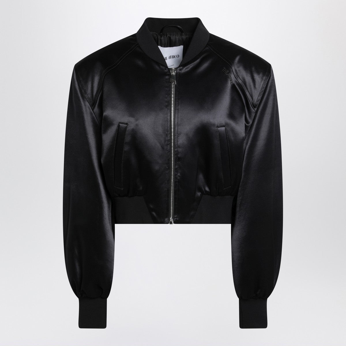 The Attico Black shiny cropped bomber The Attico