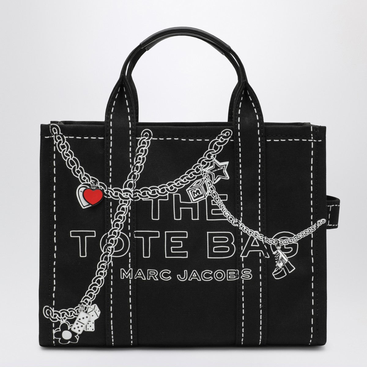 Marc Jacobs The Small Tote Bag nera in canvas with designs Marc Jacobs