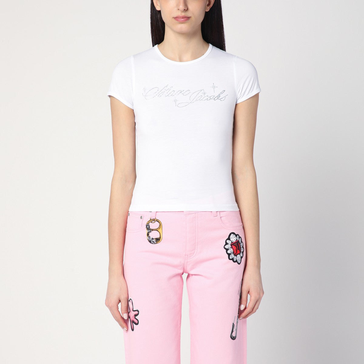 Marc Jacobs White T-shirt with logo and micro crystals Marc Jacobs