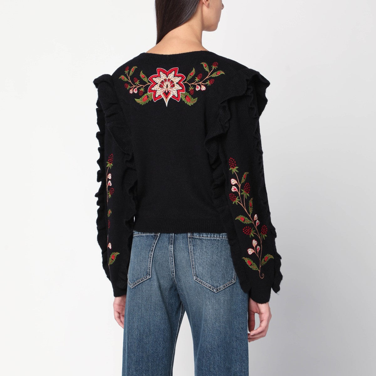 FARM Rio Black wool-blend cardigan with embroidery FARM Rio