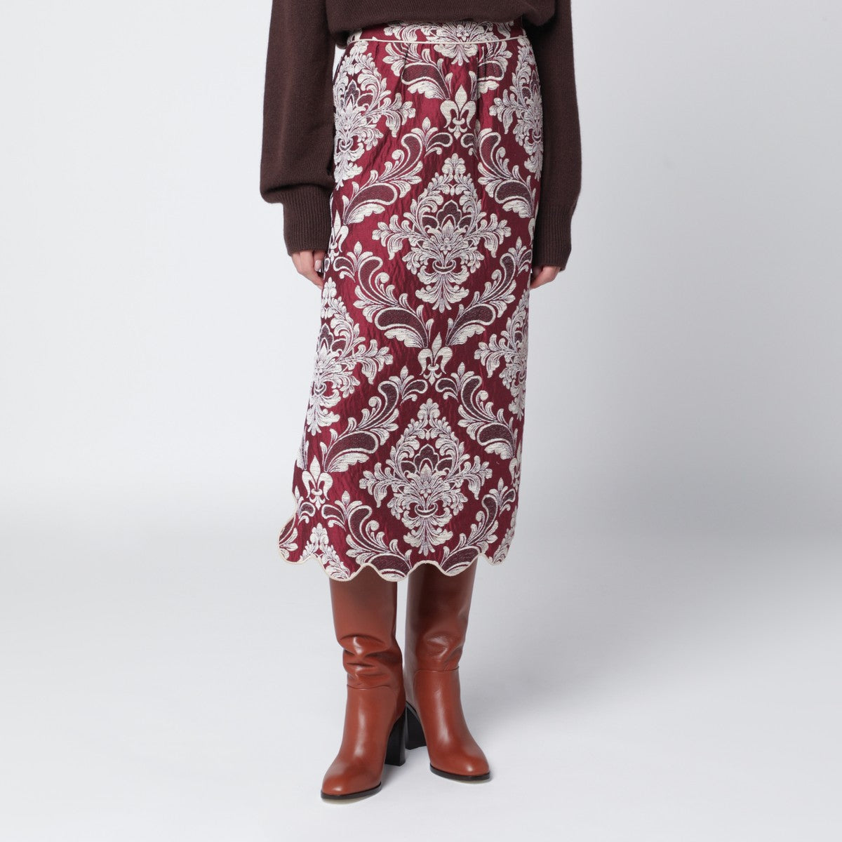 FARM Rio Bordeaux jacquard midi skirt FARM Rio