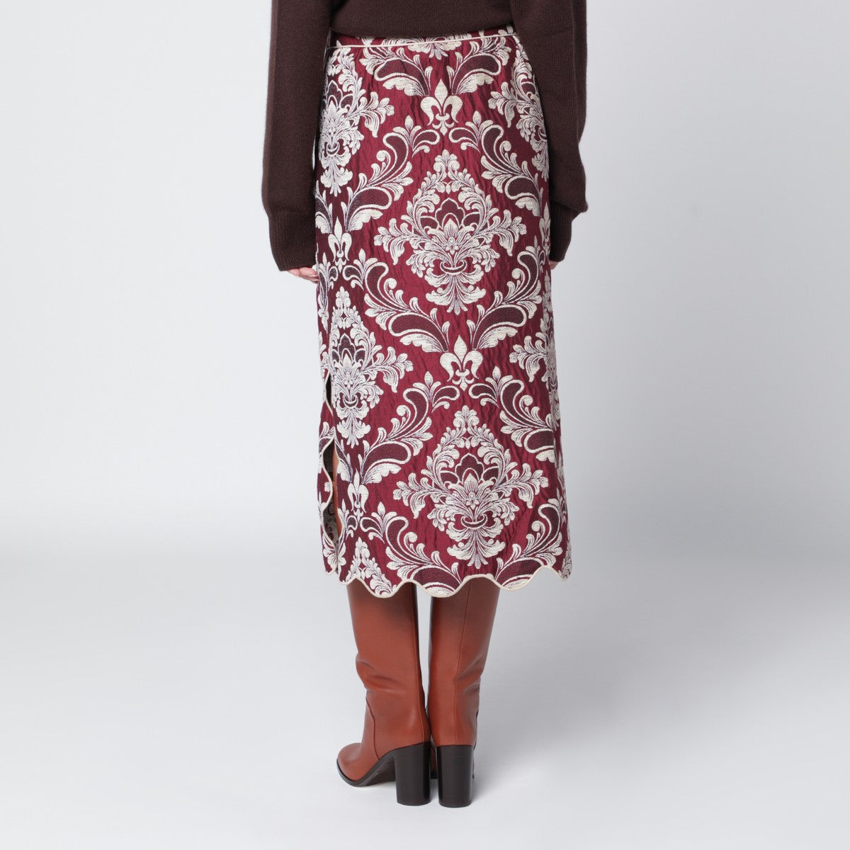 FARM Rio Bordeaux jacquard midi skirt FARM Rio