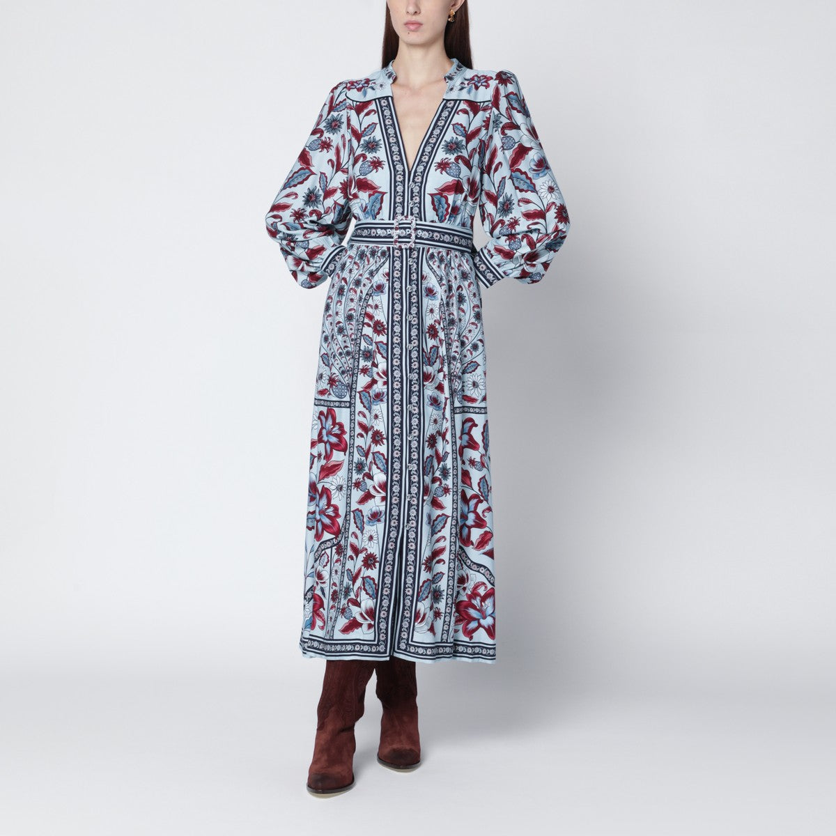 FARM Rio Light blue midi dress with floral print FARM Rio